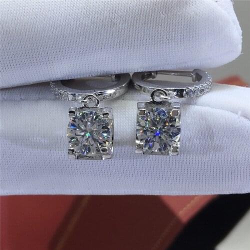 Silver Total 2 Carat Excellent Cut Diamond Test Passed D Color High Clarity White Mossanite Cow Head Drop Earrings for Women