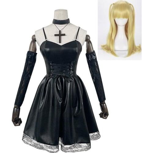 DEATH NOTE Misa Amane Cosplay Dress Women MisaMisa Costume PU Leather Party Halloween Black Suits Wigs