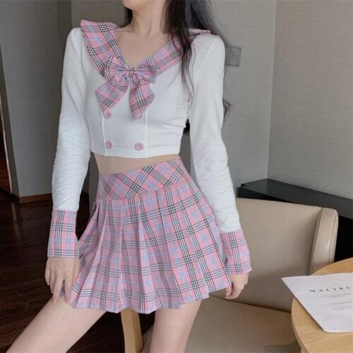 Sailor Suit Tempting Tight College Style Blouse Uniform Pleated Top Skirt Women Party Cosplay Costume Short Sleeve JK for Girls