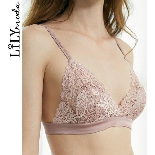 LILYMODA Sweet Pink Woman Ladies Lace Bralette Bra Brassiere Triangle Cup Sexy Underwear Lingerie New Arrivals Wire Free