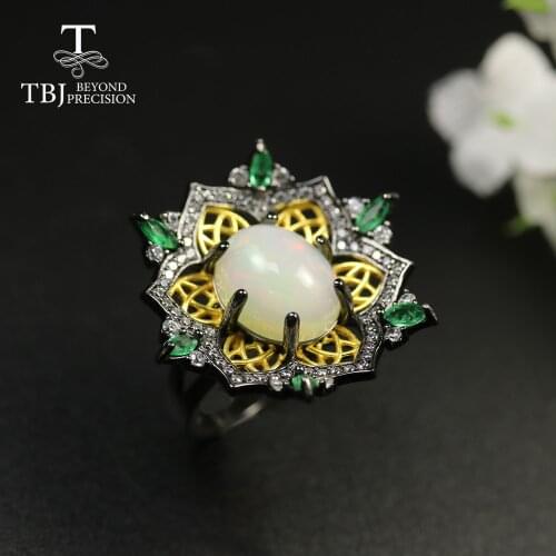 TBJ,2020 new luxury Opal gemstone Ring oval 10*12mm 3ct up natural Emerald women ring 925 sterling silver fine jewelry gift