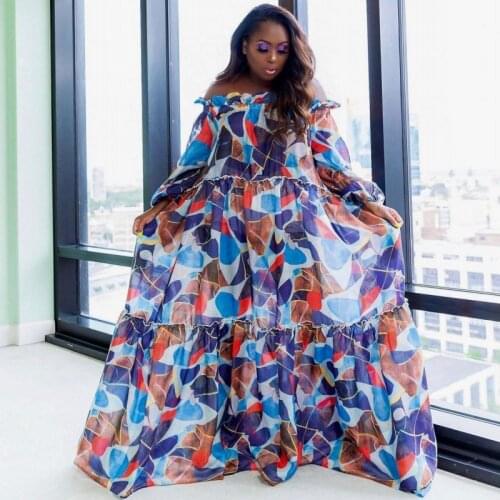 African Pleated Dresses For Women African Long Maxi Dress Womens Slash Neck Off The Shoulder Backless Daily Evening Party Dress