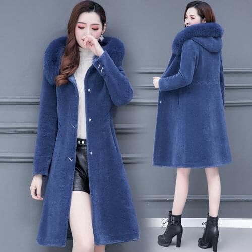 2021 Women Winter Natural Sheep Shearing Coat Female Real Fox Fur Collar Lambs Wool Jackets Lady Elegant Granular Outerwear K352