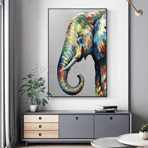 Animal elephant plattle knife Oil painting On Canvas Painting For Living Room Wall Art modern abstract Hand Painted