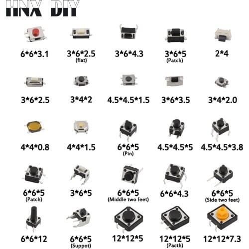 125pcs/lot touch switch/Micro Switch /push buttons switches 25 Types Assorted kit 2*4/3*6/4*4/6*6 for DIY Tool package