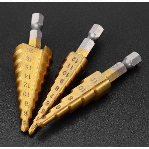 3Pcs 4-20mm 4-12mm 3-12mm High Speed Steel Cone Step Drill Bit Pagoda Hole Drill Bits Power Tool Accessories