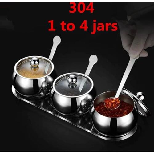 304 Stainless Steel Visual glass lid Seasoning Box Salt and Pepper Jars for Spices Box Bottle Cooking tools salt and pepper set
