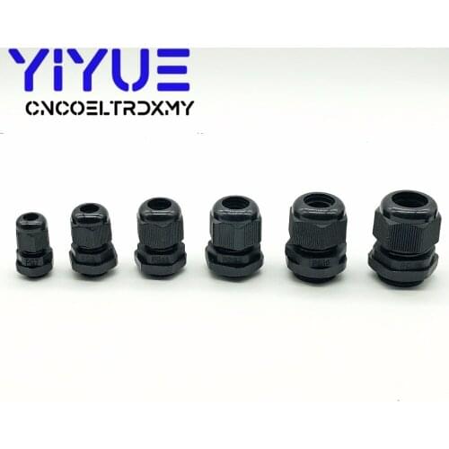 5pcs/lot IP68 PG7 for 3-6.5mm PG9 PG11 PG13.5 PG16 PG19 Wire Cable CE Black Waterproof Nylon Plastic Cable Gland Connector