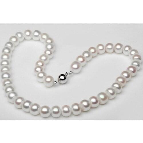 9-10MM White Alloy Nearly Circle Natural Freshwater Pearl NeckLace 18" 36"