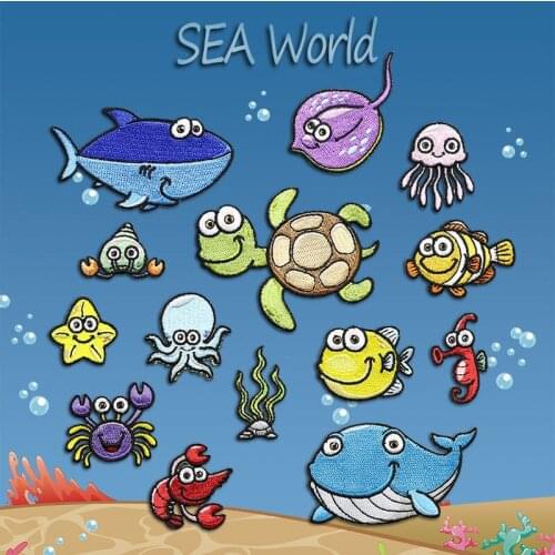 AHYONNIEX Brand clown fish conch shark turtle Iron On patches for clothing DIY accessories for babys clothes cute glue patches