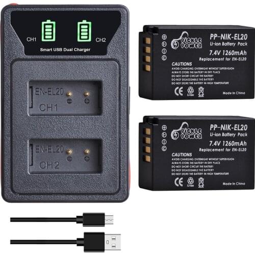 1260mAh EN-EL20 EN EL20 EN EL20a Battery + LED Dual USB Charger Type C Port for Nikon Coolpix P1000 Nikon1 J1, J2, J3 Nikon1 AW1