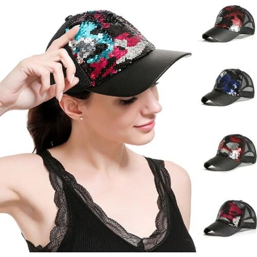 Men Women Baseball Hat Multicolor Camo Mermaid Sequins Mesh Casual Cap JL