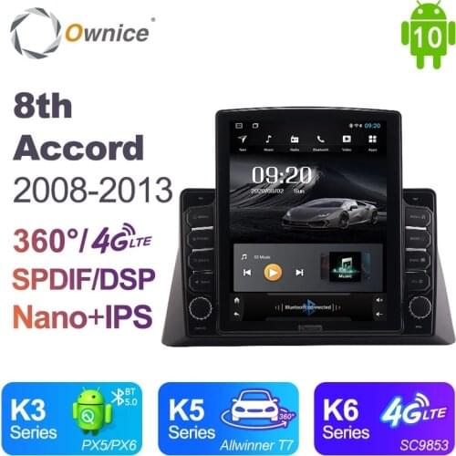 For Honda 8th Accord 2008 - 2013 Ownice Android 10.0 Car Radio GPS 2 Din Auto Audio System Stereo Player 4G LTE Tesla Style