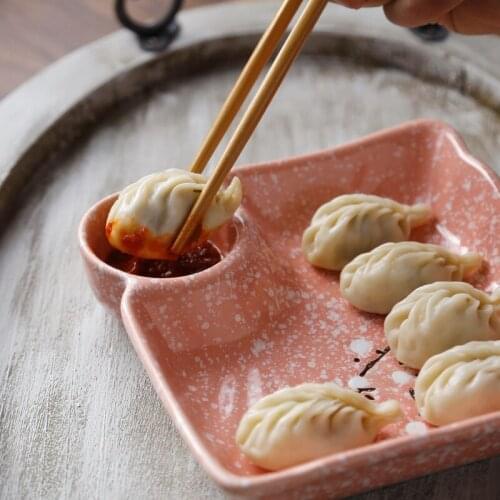 Elegant dumpling ceramic dish with vinegar dish ceramic dish household dish Japanese tableware hotel grid plate