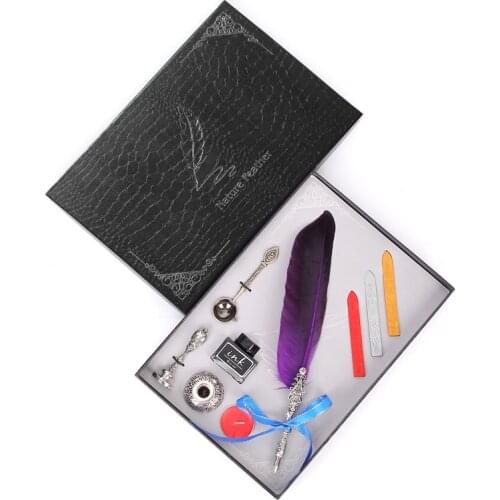 European Feather Pen British Student Office Signature Stainless Steel Metal Pen Birthday Gift Stationery Set Ink Feather Pen