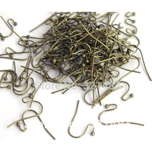 Hot sale 500pcs Antique brass bronze Tone Metal Ball end Design French Earwire Earring Wires Hook Jewelry Findings