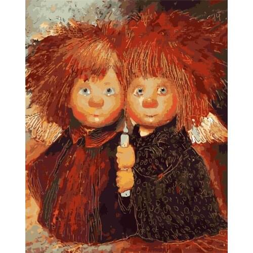 Art picture two little dolls digital oil painting digital canvas decoration hanging on the wall very beautiful