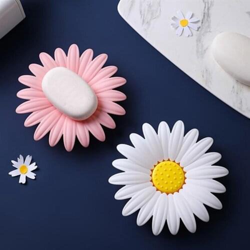 2 PCS Daisy Flower Soap Box Double-Layer Drain Soap Holder Bathroom Soap Dish Sink Sponge Drain Box Bathroom Accessories