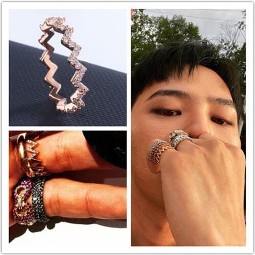 KPOP G-Dragon Wave Diamond Ring Hip Hop Rings Unisex Decor Fans Collection v50