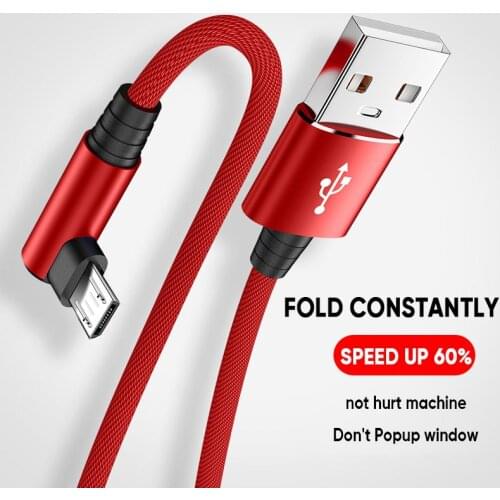 90 Degree 3A Fast Charging USB Micro Cable For Samsung S30 Huawei P40 P30 Xiaomi 9 Type C USB Cable Mobile Phone Cable Data Cord