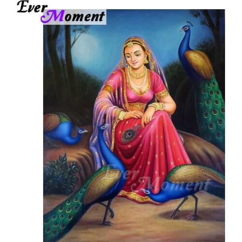 Ever Moment Diamond Painting India Woman Peacock 5D DIY Picture Of Rhinestone Mosaic Diamond Embroidery Decoration ASF1698