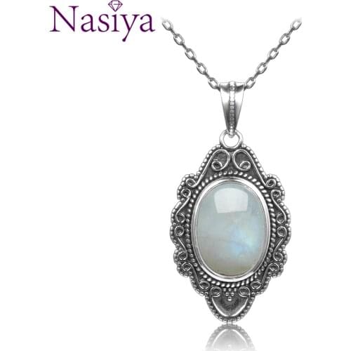 NASIYA Classic Natural Moonstone Necklace Pendants 925 Sterling Silver Jewelry For Women Party Valentine Day Gifts With Chain