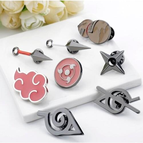 Kunai Shuriken Darts Weapon Konoha Logo Uzumaki Akatsuki Organization Enamel Brooches Lapel Pins Badges For Children Kids