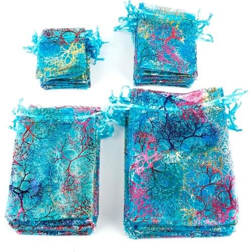 50pcs/lot 7x9cm 9x12cm 10x15cm Colorful Organza Bags Jewelry Packaging Bags Wedding Favor Gift Bags Drawstring Pouches