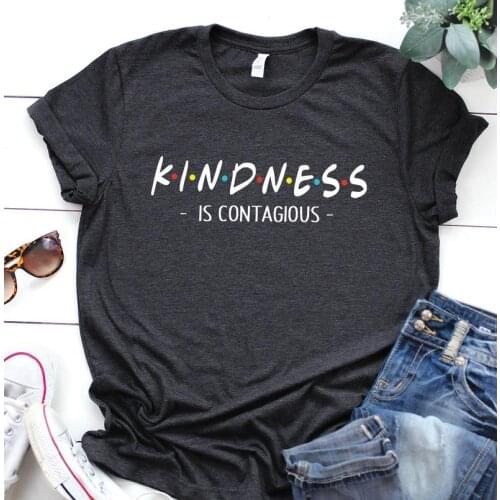 Cute Kindness is contagious teacher shirts 100% cotton Short Sleeve Top Tees O Neck harajuku goth Streetwear Oversized T-shirt
