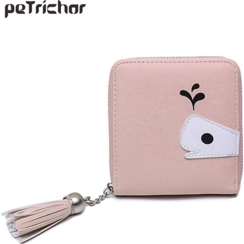 Zipper Cute Short Wallet Women Cartoon Print Lady Tassel Female Purses Coins Pouplar Ladies Small Clutch Bag Preppy Style