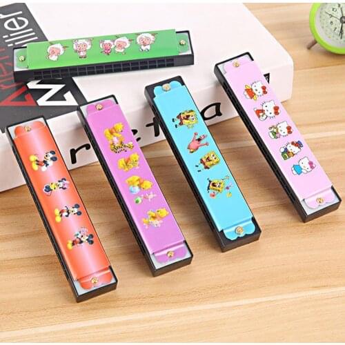 Cute Cartoon Printed 16 Holes Wooden Harmonica Musical Instrument Montessori Educational Toys For Childrens Birthday Gift