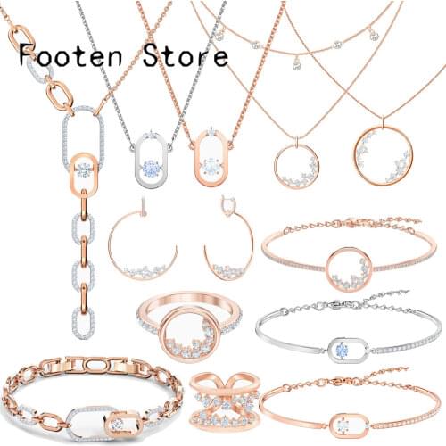 SWA Fashion Lady Jewelry Charming Exquisite Smart New Geometric Hollow Y-shaped Earring Bracelet Necklace Set Party Girl Gift