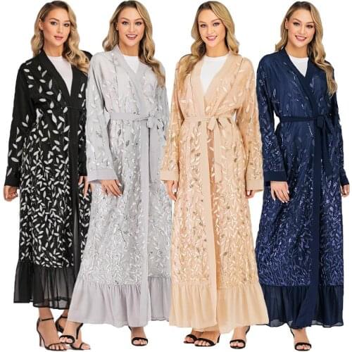 Fashion Women Muslim Embroidery Kaftan Abaya Maxi Dress Open Front Cardigan Islamic Arab Casual Loose Turkey Long Robes Gown New