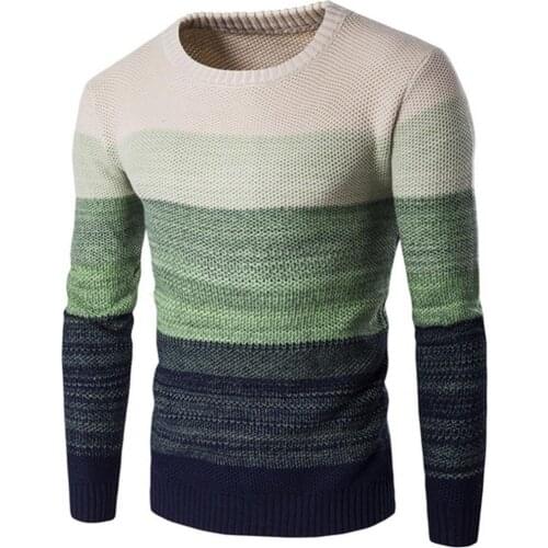 Men Winter Autumn Round Neck Long Sleeve Color Block Patchwork Knitted Casual Pullover Sweater Male Fashion Warm Knitwear