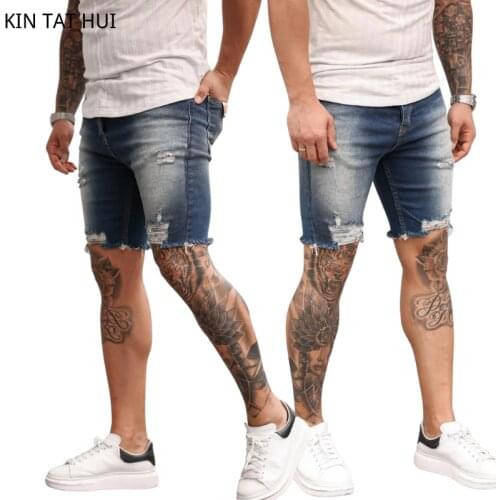 Men Denim Shorts Fashion Washed Denim Boy Skinny Runway Short Jeans Shorts Homme Destroyed Ripped Jeans Plus Size Free Shipping
