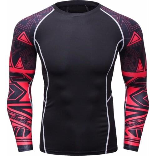 Mens Compression Shirts Bodybuilding Skin MMA Excercise Tight long sleeve Weight lifting Base Layer Fitness Tight Tops