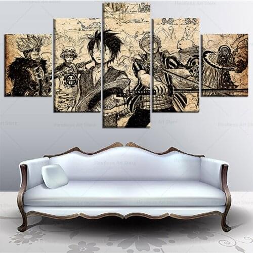 Wall Art High Quality Canvas Print One Piece Painting 5 Panel Artistic Characters Picture Framework Anime Poster Home Decorative
