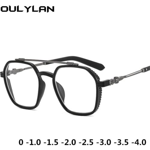 Oulylan -1.0 1.5 2.0 2.5 3.0 3.5 4.0 Double Beam Finished Myopia Glasses Men Women Metal Transparent Nearsighted Eyewear Student