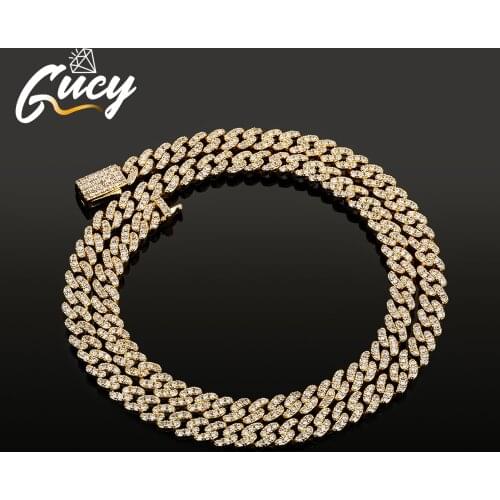 GUCY Miami Cuban Link Chain Necklace 6mm Full Bling Bling Iced Out Gold Silver Color Fashion Jewelry Necklace