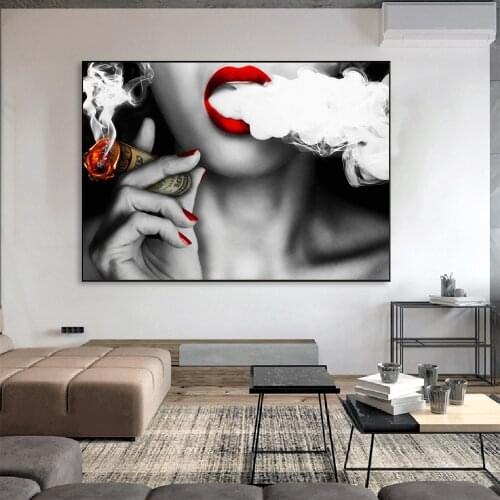 Sexy Girl Smoking A Cigar Posters And Prints Red Lips Wall Art Canvas Prints Modern Pop Art Paintings For Home Wall Decoration