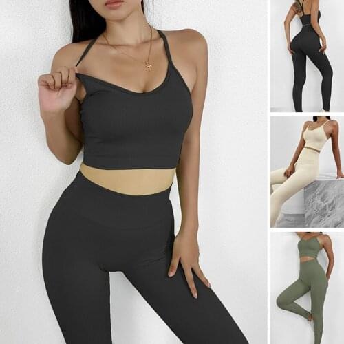 Sexy Seamless Running Yoga Set Sport Suit Women Sport Clothing Fitness Leggings Sling Bra Gym Workout Set Tracksuit Activewear