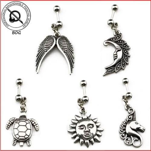 BOG-Ear Cartilage Tragus Helix Piercing Stud Earring With Wings Moon Sun Tortoise Unicorn Dangle Pendant Body Jewelry Earring