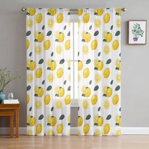 Lemon Fruit White Window Curtains Bedroom Modern Drape Sheer Tulle Valances Living Room Kitchen Voile Curtain