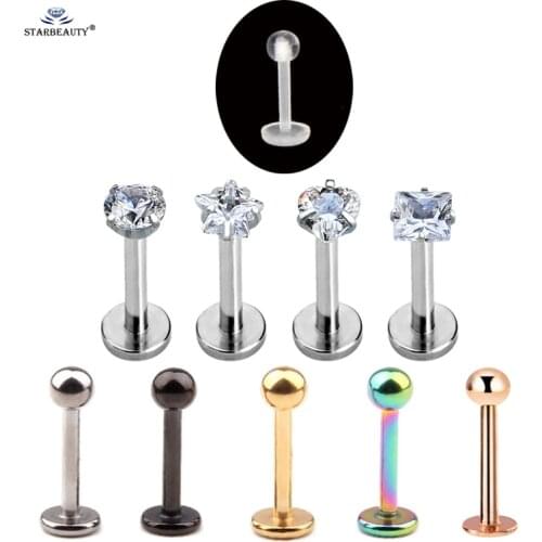 Starbeauty 10pcs Women Tragus Piercing Labret Clear Gem Heart Star Earring Lip Piercing Nose Ring Cartilage Piercing Helix 16G