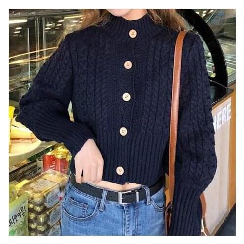 Loose western style short autumn and winter new retro French twist round neck sweater cardigan knitted jacket women