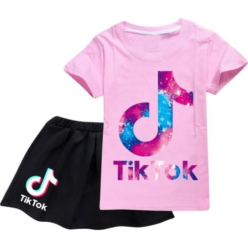 Tik Tok Baby Kids Clothes Sets Fashion Girls Princess Dress + T Shirt 2 Pcs Set 2-16 Age Tutu Dress Sets