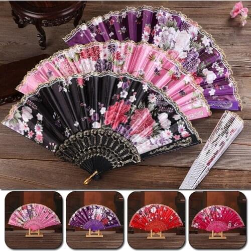 Vintage Cloth Folding Hand Held Flower Fan Chinese Style Dance Party Silk Cloth Fan For Party Souvenir Personalized Decor