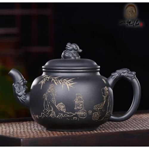 Yixing are recommended by pure manual teapot home office of ceramic tea set suit dragon statue of pot of black mud