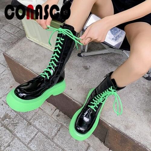 CONASCO 2021 Woman Short Boots Autumn Winter Warm Genuine Leather Laced Up Round Toe High Quality Shoes Woman