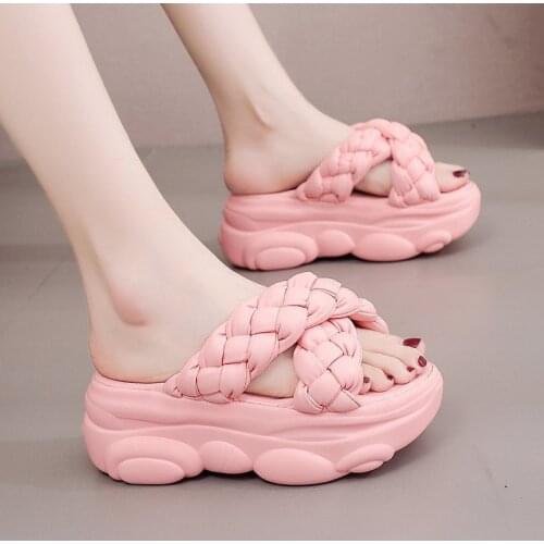 Womens Slippers Candy Colors 2021 Weave Leather Thick Bottom Ladies Slides Casual Platform Shoes Female Summer Footwear Outdoor